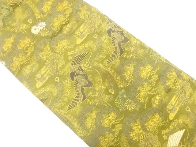 JAPANESE KIMONO / ANTIQUE MARU OBI / SILK / WOVEN PHOENIX & KIKU